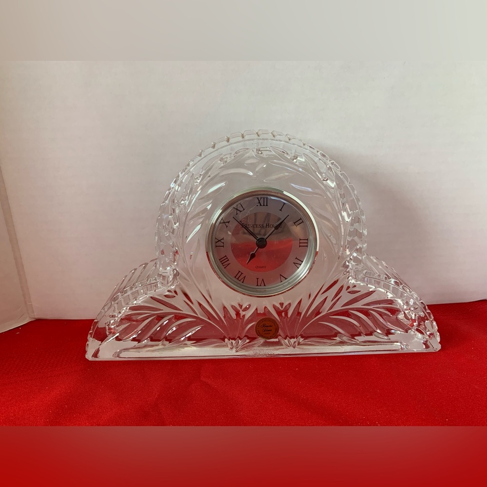 PRINCESS HOUSE Vintage 24% Lead Crystal Mantel Clock Wildflower